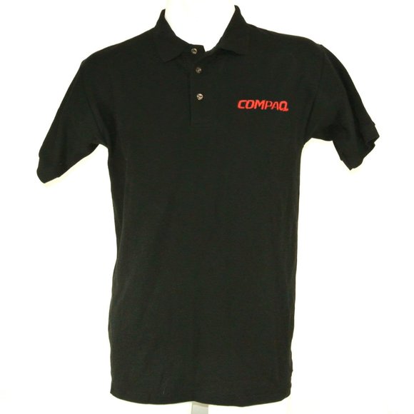 COMPAQ Computers Vintage Tech Employee Uniform Polo Shirt Black Size L Large - Picture 2 of 6